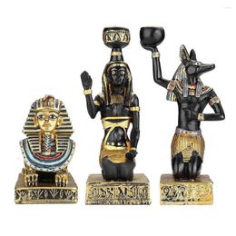 Candle Holders Resin Figurines Candleholder Retro Ancient Egyptian Goddess Sphinx Anubis Shape Candlestick Crafts Home Decorative Ornaments