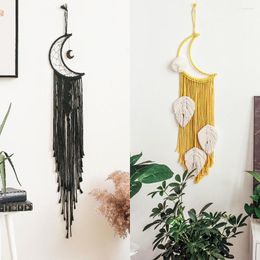 Decorative Figurines MIAMOR Boho Makramy Interior Design Makrama Fibre Art Yellow & Black Moon Dream Catcher Home Wall Hanging Decor