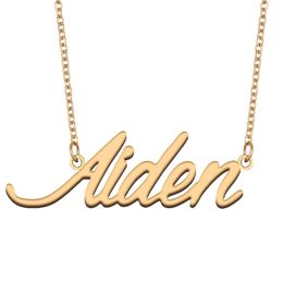 Aiden Name necklace Personalized for women letter font Tag Stainless Steel Gold and Silver Customized Nameplate Necklace Jewelry