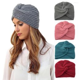 Berets 2023Knitted Turban Hats Bohemia Cashmere Cross Wrap Head Hat Wool Knitting Bonnet Turbante Cap Female Beanie