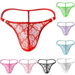 Underpants Men's Underwear Sexy Transparent G-string Thong Briefs Mesh Breathable Panties Perspective Male Bikini 1pc Lace