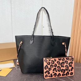 Shopping Tote Bag Large Handbag Purse Genuine Leather Leopard Zipper Wallets Interior Zip Pocket Fashion Letters Women Plain Shoulder Bags 32cm