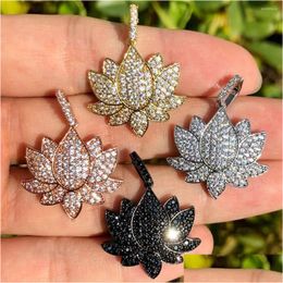 Charms 5Pcs Cubic Zirconia Pave Flower Lotus Pendant For Jewelry Making Bracelet Necklace Accessories Drop Delivery Findings Componen Dhalv