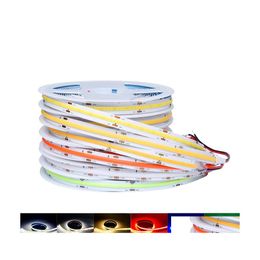 Led Strips Dc12V Cob Strip Light 10Mm 300Led/M High Density Flex Tape Dimmable Fob Linear Ribbon Red Green Blue 3000K 4000K Drop Del Dhxf4