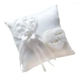 Pillow Ring Wedding Bearer Cushion Holderlace Pillows Bridal Box Ceremony Satin Pearl White Jewelry Flower Floral Marriage Party
