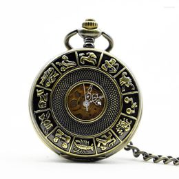 Pocket Watches Vintage Mechanical Watch Steampunk Black Hollow Glass Case Roman Number Dial With FOB Chain Luxury Men Gift