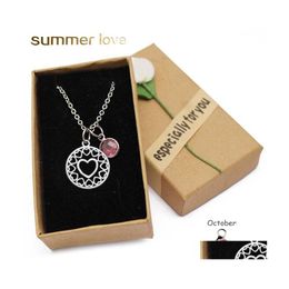 Pendant Necklaces Stainless Steel Round Heart Shape Necklace For Women Colorf Crystal Birthstone Charm Long With Gift Drop Delivery Dhhgg