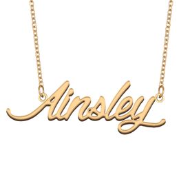Ainsley Name necklace Personalized for women letter font Tag Stainless Steel Gold and Silver Customized Nameplate Necklace Jewelry