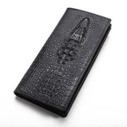 New fashion bifold purse 3d crocodile skin black genuine leather designer long clutch wallets for men2874