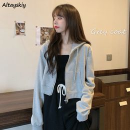 Womens Hoodies Sweatshirts With Hat Hoodies Chic Autumn Trendy Korean Solid Zipup Ladies Cropped Hoodie Allmatch Loose Womens Sweatshirts Stylish 230207