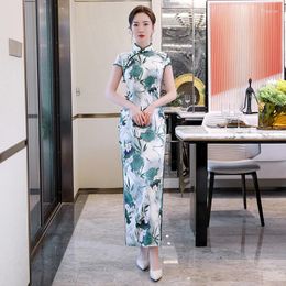 Ethnic Clothing Plus Size 4XL Chinese Women's Elegant Long Qipao Printed Lady Silm Dress Oriental Female Cheongsam Sexy
