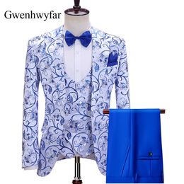 Men's Suits Blazers Gwenhwyfar Luxury Orchid Pattern Men's Wedding Suits Gentlemen Tuxedo Peaked Lapel Jacket Double Breasted Vest Slim Pant 230207