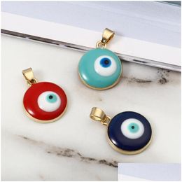 Charms Fashion Turkish Eye Round Gold Color Light Blue Evil Enamel Lucky For Jewelry Making 24Mm X 16Mm 2 Pcs Drop Delivery Findings Dhwa1