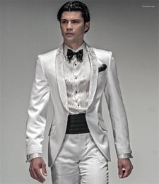 Men's Suits Custom Made Groom Tuxedo White Groomsmen Diamond WeddingDinner Man Bridegroom (Jacket Pants Tie Vest)