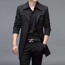 Men's Trench Coats Fashion Men's Woollen Coats Solid Colour Single Breasted Lapel Long Coat Jacket Casual Overcoat Casual Trench Spring and Autumn 230207