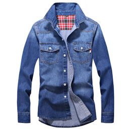 Men's Casual Shirts Denim Shirt Men Cotton Jeans Shirt Fashion Autumn Slim Long Sleeve Cowboy Shirt Stylish Wash Slim Tops Asian Size 3XL 230207