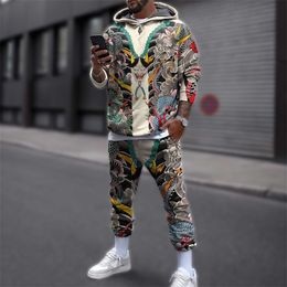 Men's Tracksuits Japan Culture Mask Tattoo Costume 3D Printed Mens Sportswear Suit hoodies Pants Combo Autumn Unisex Casual Tracksuit LMTZ05 230206