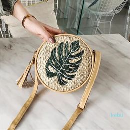 Evening Bags Summer Women's Straw Bag Fashion Trend All-match Simple Shoulder Embroidered Round Zipper Crossbody For Women 2023