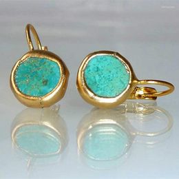 Dangle Earrings Unique Gold Colour Green Stone For Women Handmade Ancient Design Cubic Zircon Drop Hook Mother Day Gift