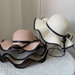 Wide Brim Hats Summer Big Rolled Sun Bow Straw Hat Dome Ladies Beach UV Protection Casual Brand Panama CapWide