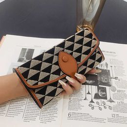 Wallets New Women's Three fold Lattice Buckle Handbag Multi slot Fashion Long Change Card Bag Wallet