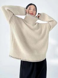 Women's Sweaters 100 Pure Wool Cashmere Sweater High Neck Pullover Fashion Korean Loose Knitwear Autumn Winter Tops Large Size 230206
