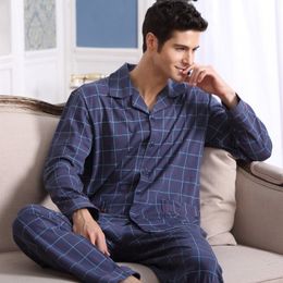 Men's Sleepwear Men Pajamas Set Lounge Sleepwear Plaid Pyjamas Long Sleeve Spring Autumn Loungewear Male Homewear Home Clothes 230207
