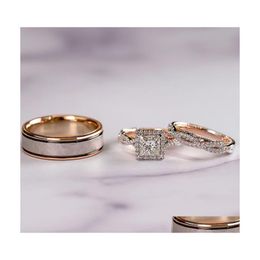 Wedding Rings Wukalo Gorgeous 3Pcs/Set Women Mosaic Cz Two Tone Romantic Female Engagement Fashion Jewellery Top Quality 819 Q2 Drop De Dhcgy