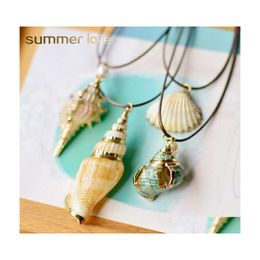 Pendant Necklaces Fashion Summer Simple Natural Starfish Conch Seashell Necklace Rope Chain Shell Beach Jewelry For Women Ladies Dro Dhfhu