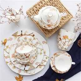 Plates Bone China Afternoon Teacup Set Ceramic Dish Wavy Edge Gilt Edged Dessert Plate 10 Inch Serving Tray Chinese Style Coffee Cup