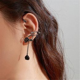 Backs Earrings Goth Black Water Drop Tassel Ear Clip Earring For Women Vintage Punk Hip Hop Thorns Rose No Piercing Y2K Jewelry