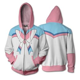 Men's Hoodies Sweatshirts Anime Sylveon Cosplay 3D Printing Hooded Zipper Jacket Coat Outwear Streetwear 230206