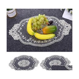 Mats Pads Table European Lace Embroidery Hollow Oval Placemat Antiscald Coffee Bedroom Restaurant Food Fruit Wedding Party Decor D Dhr6Q