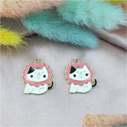 Charms 20Pcs Delicate Enamel Animal Cat Lion Charm For Jewelry Making And Crafting Cute Earring Pendant Bracelet Necklace Drop Deliv Dhxr4