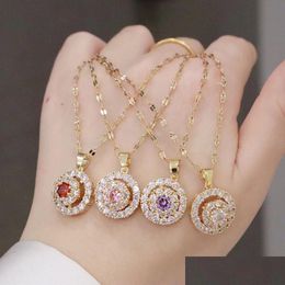 Pendant Necklaces New Fortune Round Clavicle Chain Female Diamond Short Chains Fashion Revoing Necklace Drop Delivery Jewellery Dhgarden Dhjoa