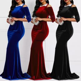 Casual Dresses Summer Women Velvet Mermaid Fashion Ankara Red Vetement Femme Robe Ladies Black Sexy Floor Length 230207