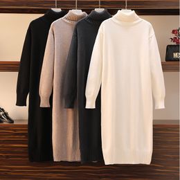 Women's Sweaters Knitted dress autumn and winter women's loose long sweater pullover turtleneck solid casual female 230206