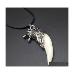 Pendant Necklaces Punk Gothic Wolf Tooth Men Necklace Fashion Resin Alloy Head For Boy Jewelry Gifts1040 T2 Drop Delivery Pendants Dh28Q