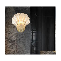 Wall Lamps Luxury Gold Lamp Crystal Glass Shell Light Bbs Bedroom Fixtures Indoor Lighting Drop Delivery Lights Dhyr2