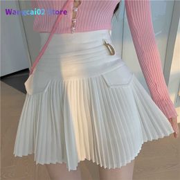 Skirts Black Pleated Skirts Women High Waist Mini Skirt Metal Letter D Design A-Line Clubwear Korean Sexy Streetwear Show Casual Z325 020723H