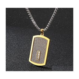 Pendant Necklaces Gold Black Card Necklace For Men With 66Cm Long Chain Cool Stainless Steel Mens Jewellery Accessories Logo Name En Dhvjv