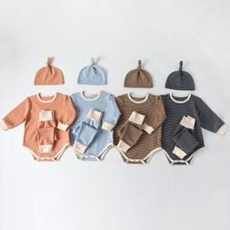 Clothing Sets 0-24M Infant Baby Set Long Sleeve Jumpsuit Pant Hat Born Boy Girl Clothes Cotton Romper For