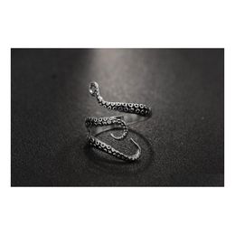 Band Rings Stainless Steel Ring For Women Men Sea Squid Octopus Open Adjustable Titanium Drop Delivery Jewellery Dhptr