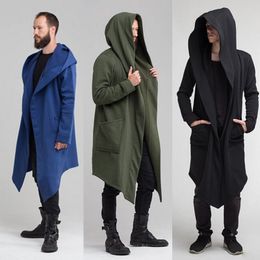 Mens Jackets Hirigin Men Winter Casual Hoodie Coat Solid Colour Cardigan Cloak Open Front Warm Long Outwear Autumn 230207