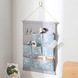 Storage Boxes 7 Pockets Closet Wall Hanging Bag Linen Fabric Pouch Cosmetics Toys Sundries Multi-function Organizer