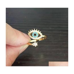 Cluster Rings Wholesale Adjustable Ring For Women Rose Gold Colour Blue Crystal Evil Eye Wedding Jewellery Girls Party Bague Trendy Fas Dhrhy