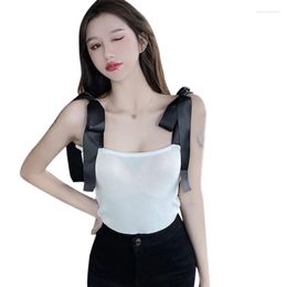 Women's Tanks Strap Thread Elastic Shoulder Tie Bow Slim Short Sling Vest Women Summer Tank Tops