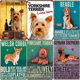 Vintage Pet Metal Painting Yorkshire Terrier Metal Tin Sign Pub Bar Home Decor Corgi German Shepherd Art Poster Dog Wall Plate 20cmx30cm Woo