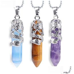 Pendant Necklaces 5.1 X 1 1Cm Dragon Shaped Natural Stone Necklace Hexagonal Aura Head Crystal Column Jewellery For Lovers Dro Dhgarden Dhk91