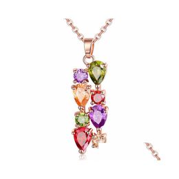 Lockets European And American Rainbow Color Stone 3A Zircon Pendant Long Necklace Mona Lisa Colorf Drop Delivery Jewelry Neck Dhgarden Dhbjl